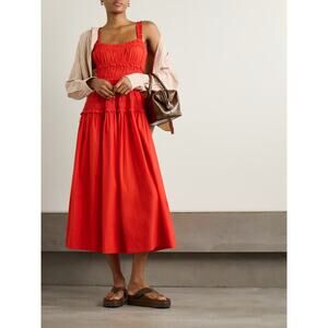 DOEN Marianne shirred cotton-poplin midi dress NEW Size Medium